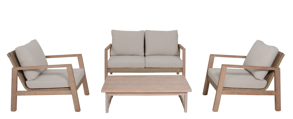 Lounge-Set Moria Kunststoffgeflecht/Eukalyptus 4-teilig