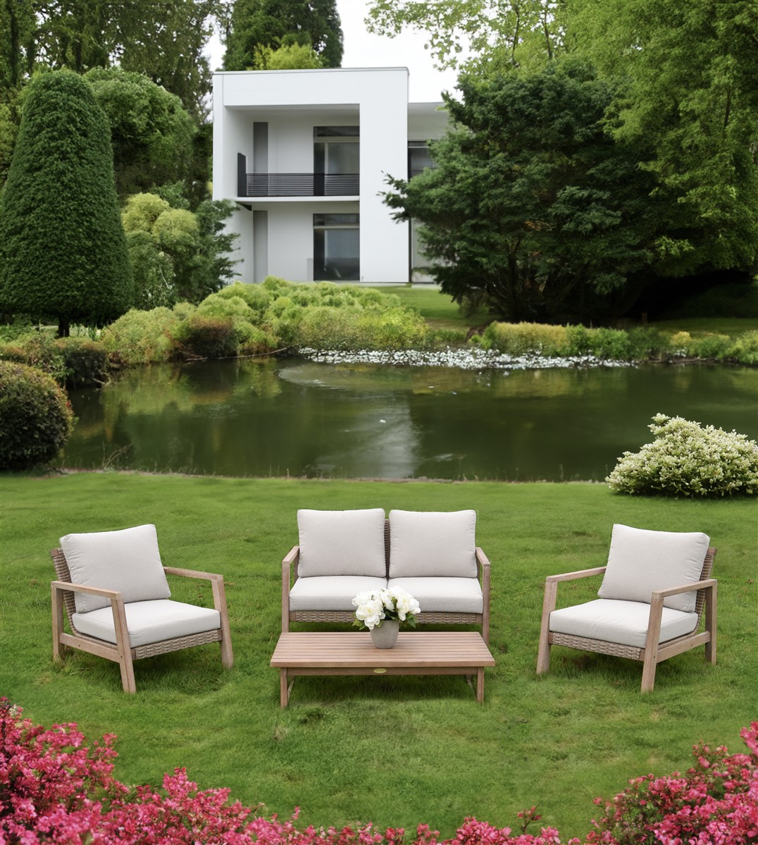 Lounge-Set Moria Kunststoffgeflecht/Eukalyptus 4-teilig