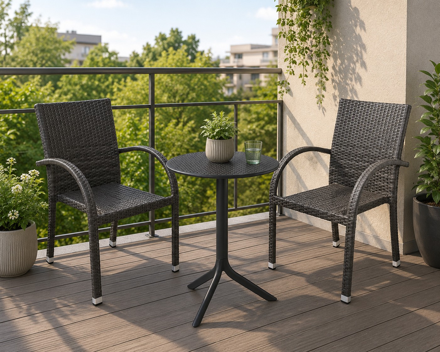 Garino Balkongruppe MONACO Kunststoffgeflecht/Aluminium dunkelgrau/anthrazit
