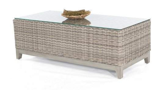 Lounge-Tisch "Thor" 130x60 cm Alu/Kunststoffgeflecht white-coral, mit Glasplatte von SonnenPartner